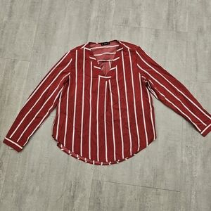 Red Striped Vneck Long Sleeve Women's Top by Shein